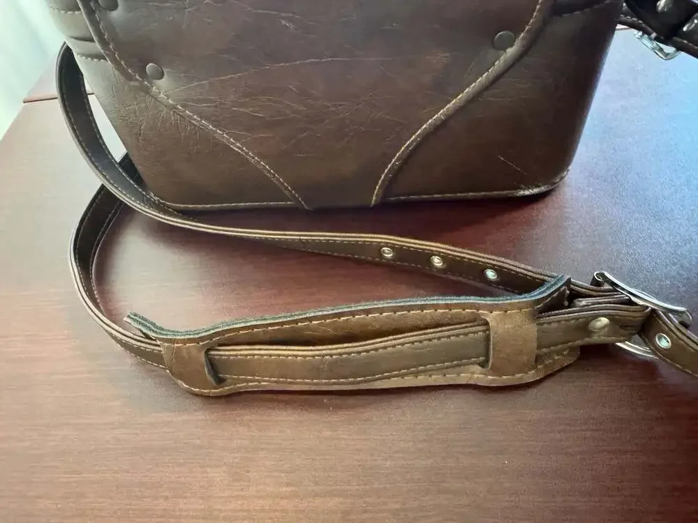 Vintage Brown Faux Leather Hard Case Camera Bag with Shoulder Strap